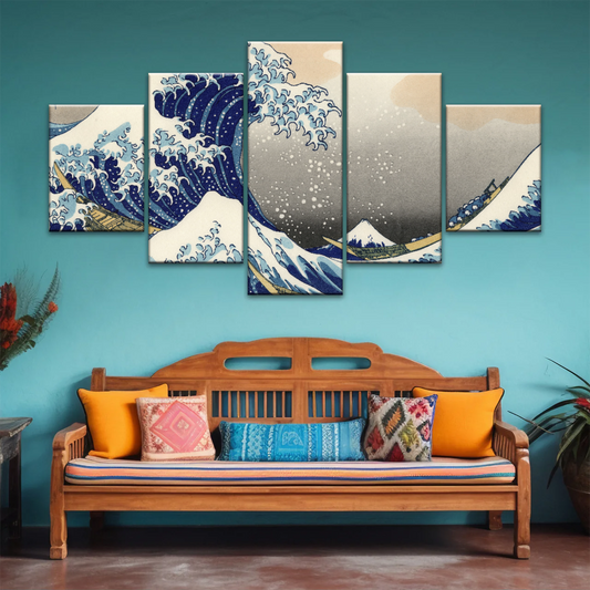 Retro style The Great Wave Off Kanagawa Canvas Prints