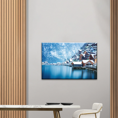 Riverside Village Under The Snow-Capped Mountains Wall Art