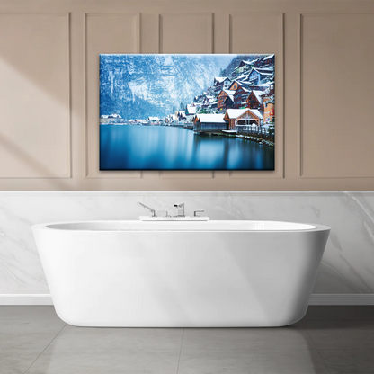 Riverside Village Under The Snow-Capped Mountains Wall Art