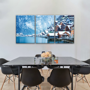 Riverside Village Under The Snow-Capped Mountains Wall Art