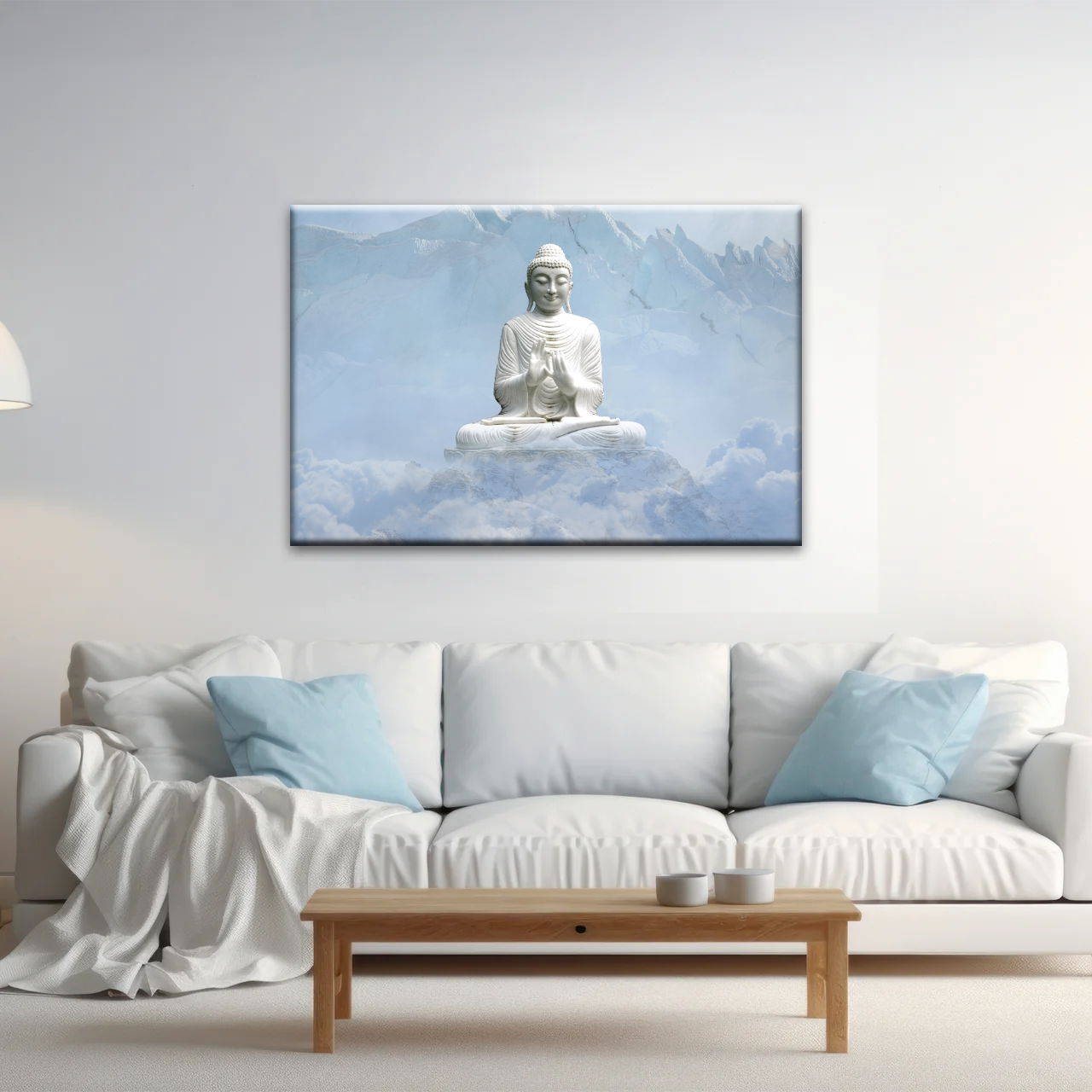 Sculpture of Sakyamuni Buddha Under the Snow-capped Mountains Wall Art