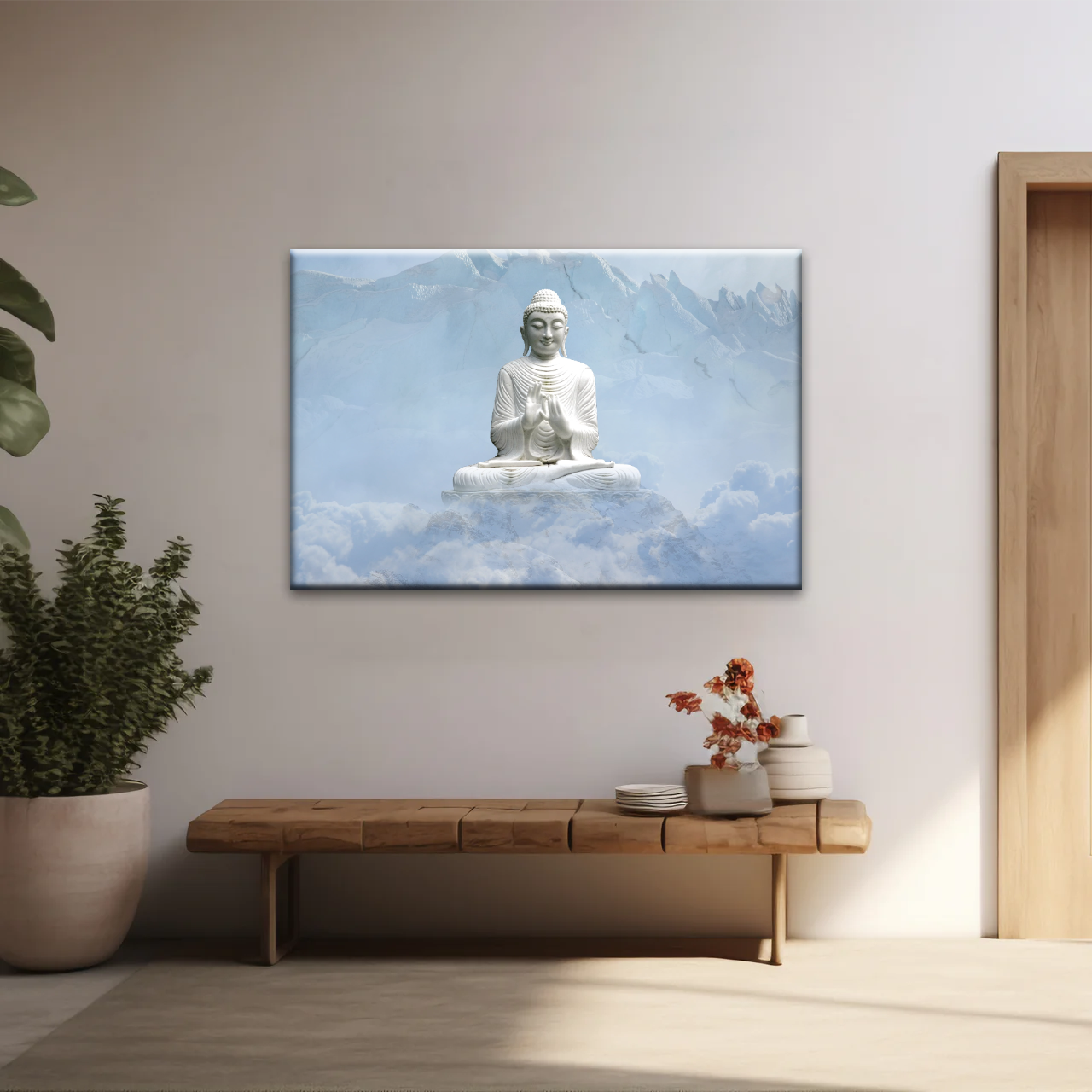 Sculpture of Sakyamuni Buddha Under the Snow-capped Mountains Wall Art
