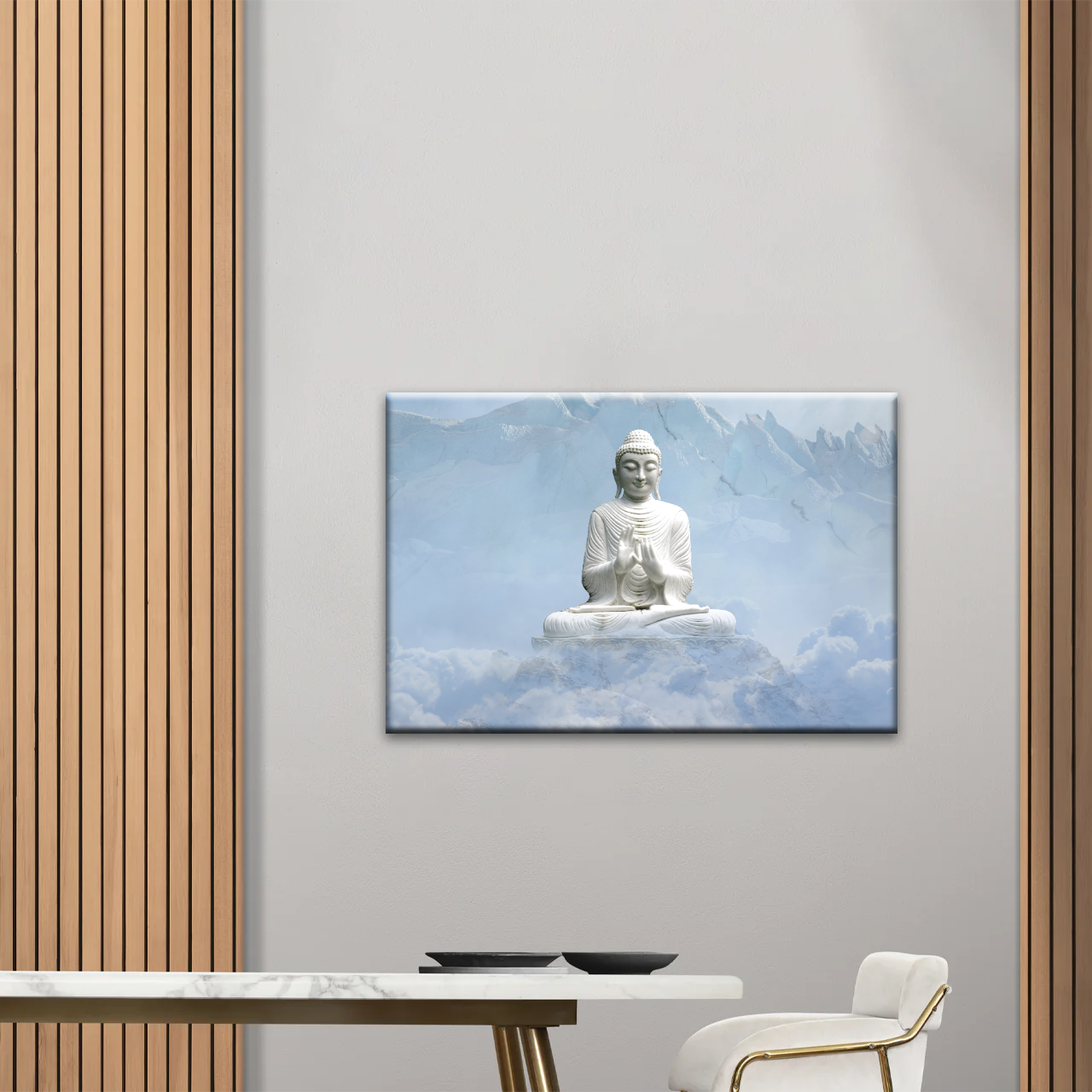 Sculpture of Sakyamuni Buddha Under the Snow-capped Mountains Wall Art