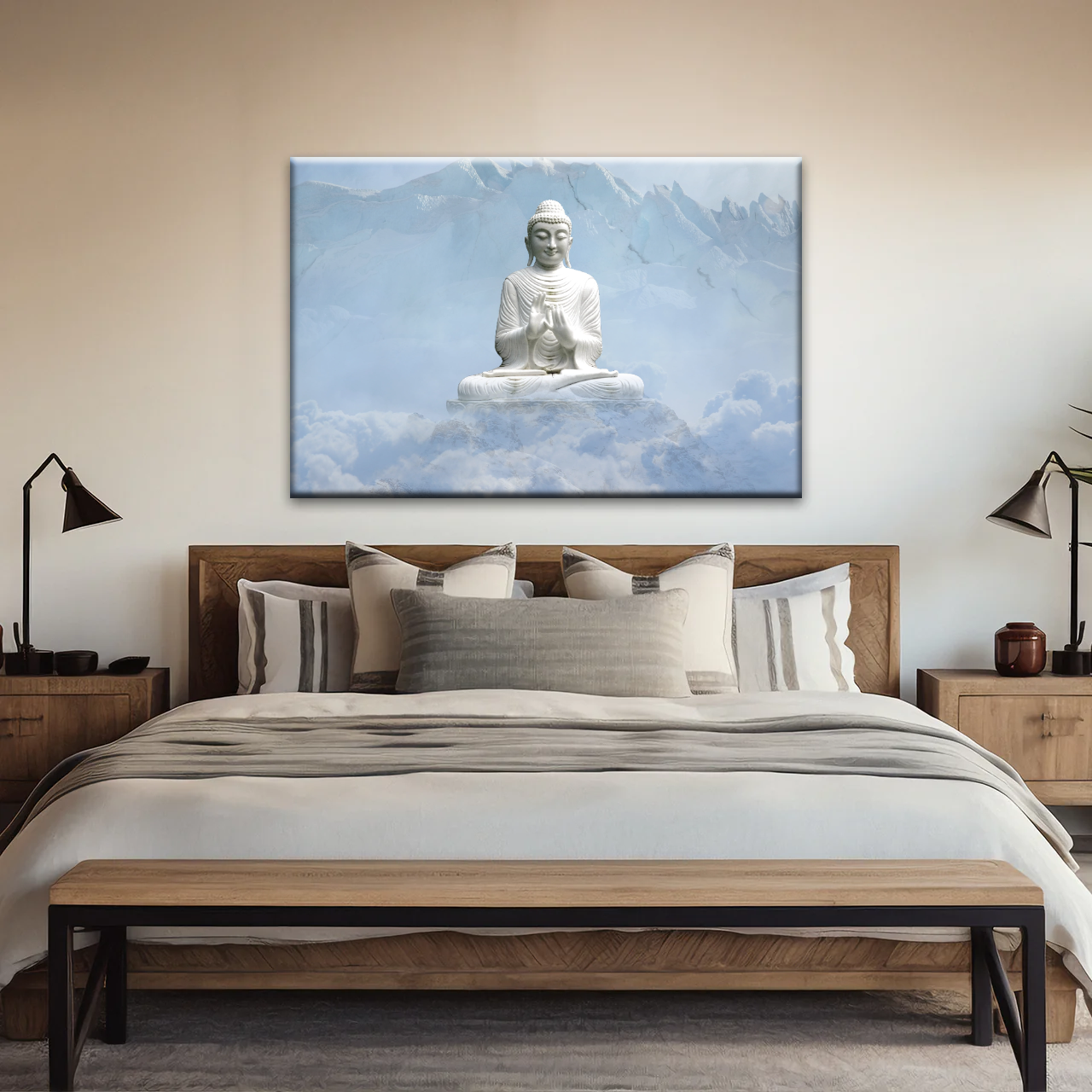Sculpture of Sakyamuni Buddha Under the Snow-capped Mountains Wall Art