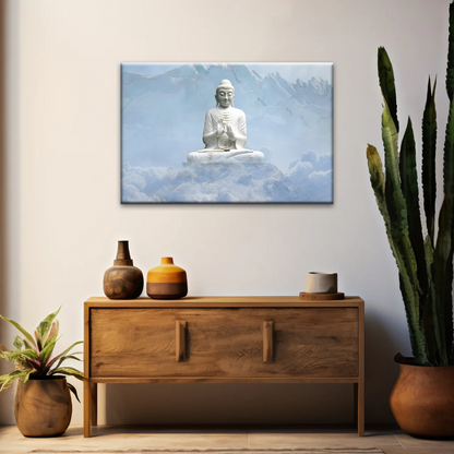 Sculpture of Sakyamuni Buddha Under the Snow-capped Mountains Wall Art