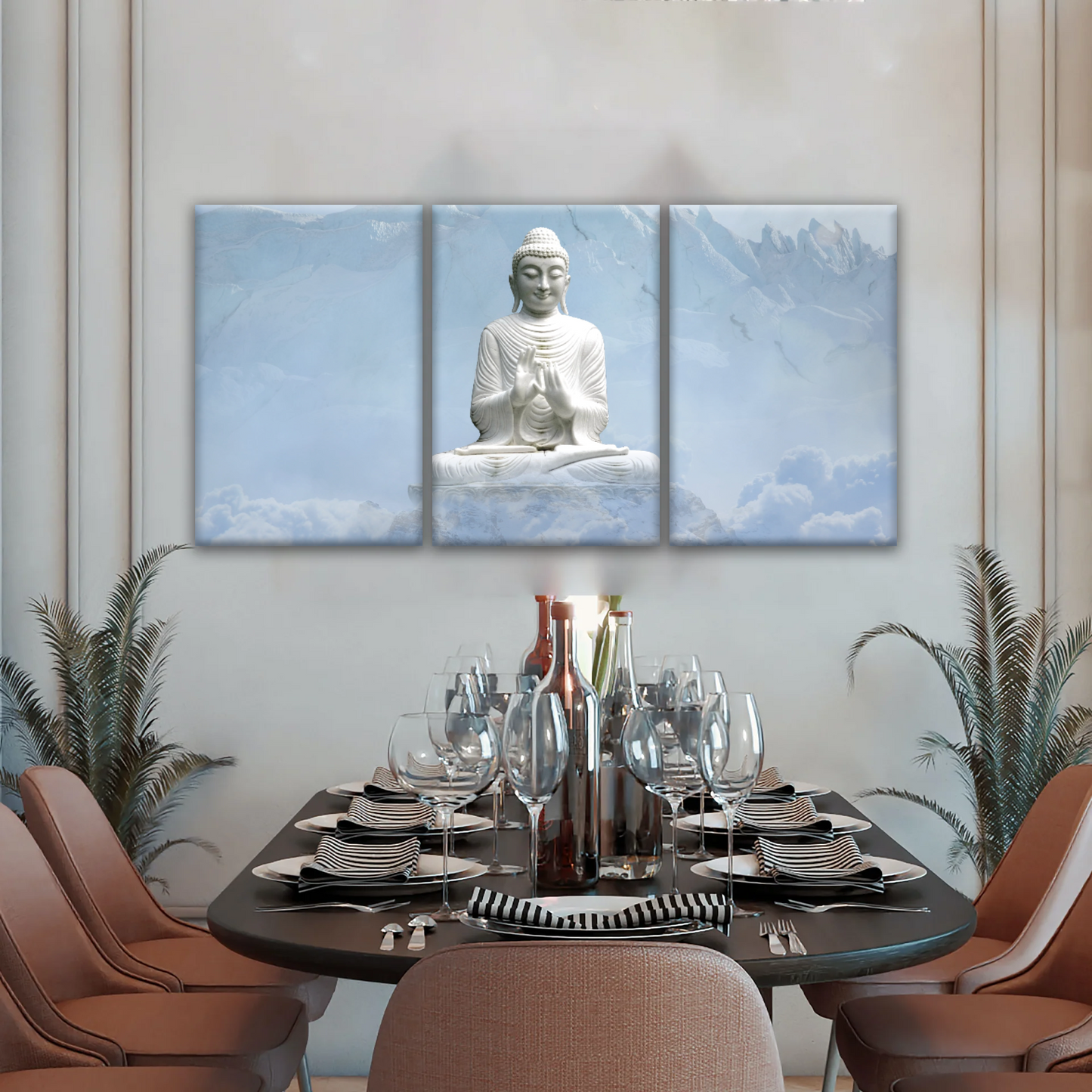 Sculpture of Sakyamuni Buddha Under the Snow-capped Mountains Wall Art