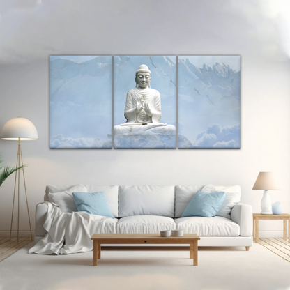 Sculpture of Sakyamuni Buddha Under the Snow-capped Mountains Wall Art