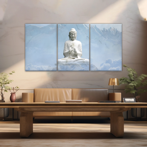 Sculpture of Sakyamuni Buddha Under the Snow-capped Mountains Wall Art