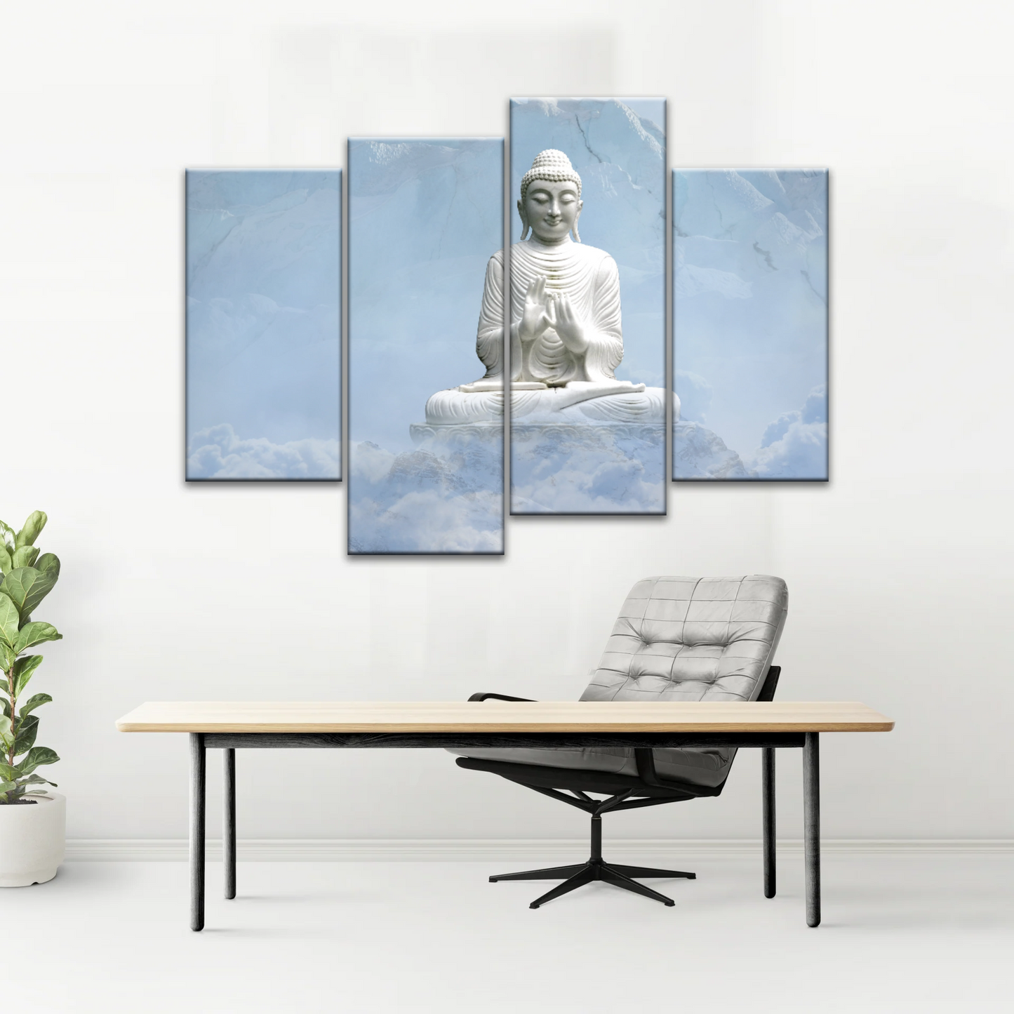 Sculpture of Sakyamuni Buddha Under the Snow-capped Mountains Wall Art