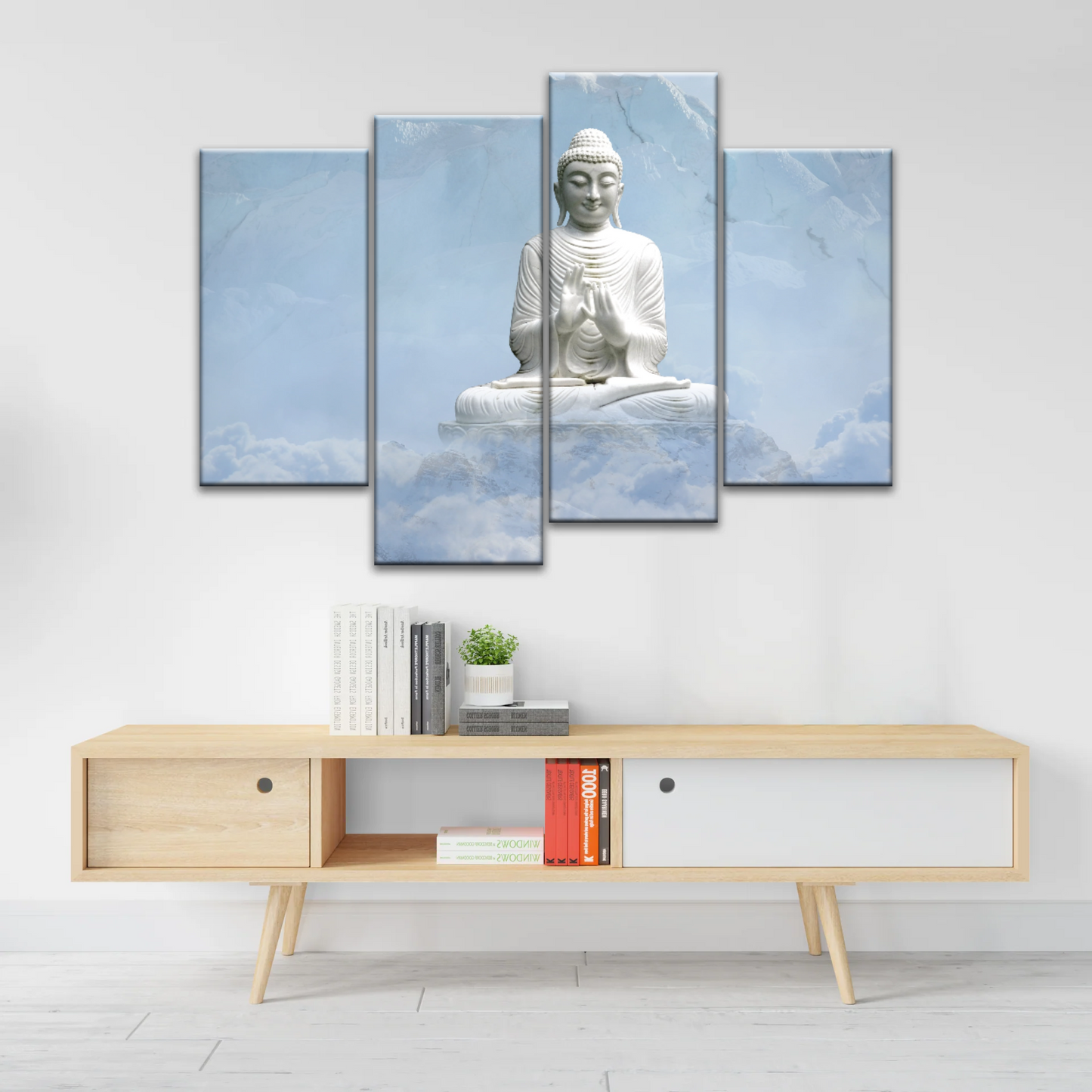 Sculpture of Sakyamuni Buddha Under the Snow-capped Mountains Wall Art