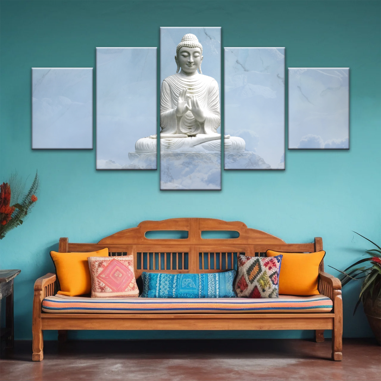 Sculpture of Sakyamuni Buddha Under the Snow-capped Mountains Wall Art