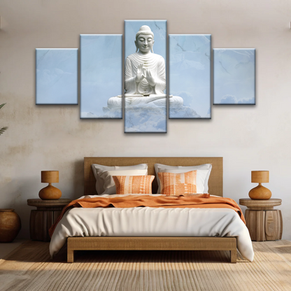 Sculpture of Sakyamuni Buddha Under the Snow-capped Mountains Wall Art