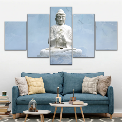 Sculpture of Sakyamuni Buddha Under the Snow-capped Mountains Wall Art