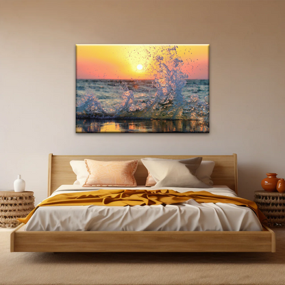 Sea Waves Splashing at Sunset Canvas Photo Prints