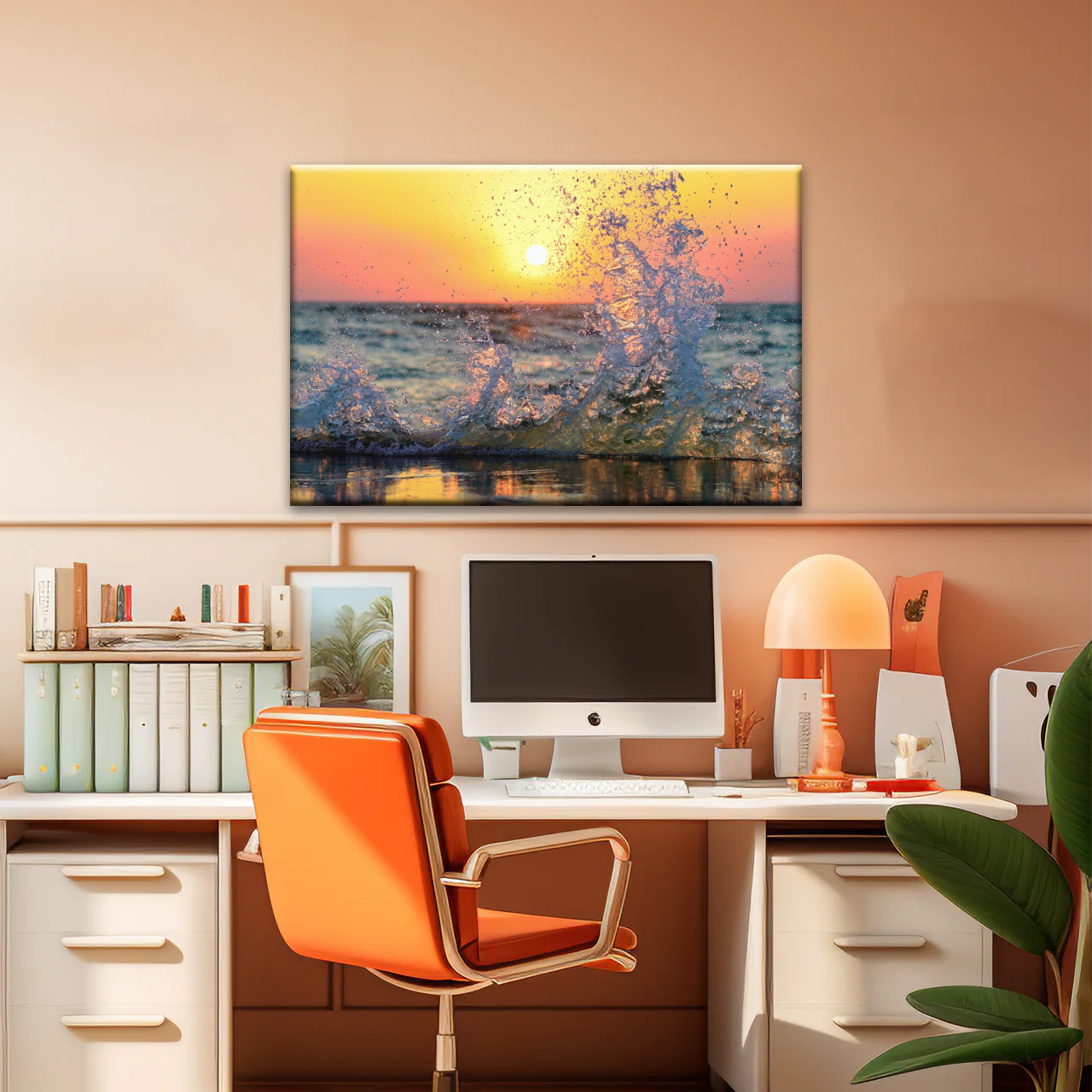 Sea Waves Splashing at Sunset Canvas Photo Prints