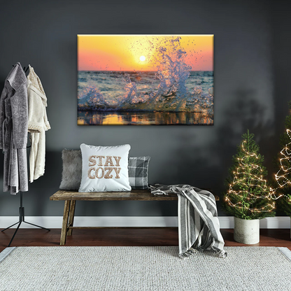 Sea Waves Splashing at Sunset Canvas Photo Prints