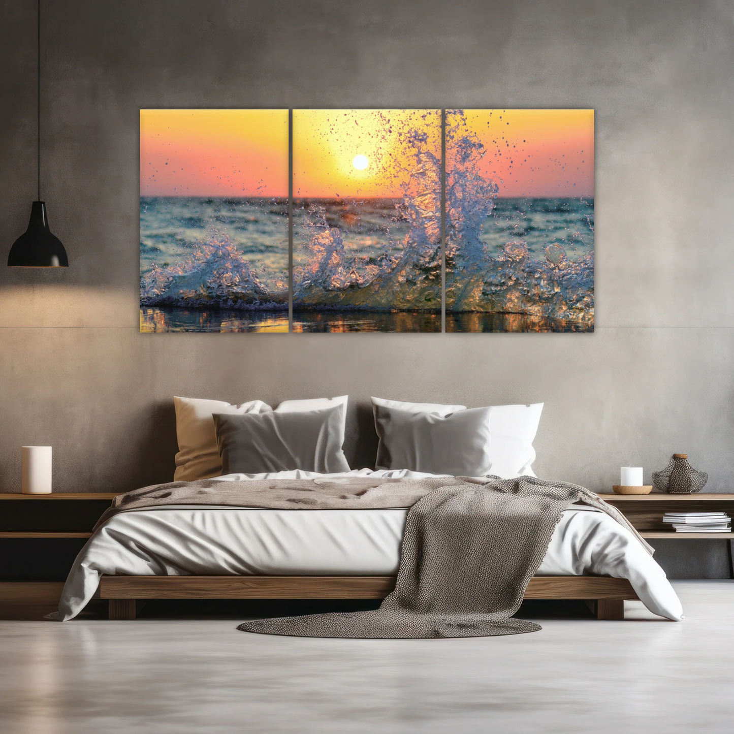 Sea Waves Splashing at Sunset Canvas Photo Prints