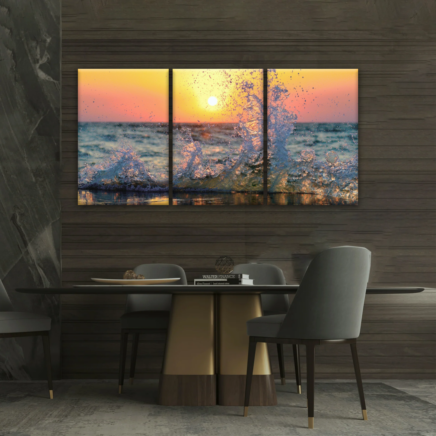 Sea Waves Splashing at Sunset Canvas Photo Prints