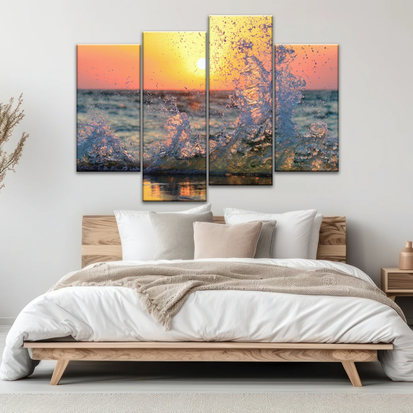 Sea Waves Splashing at Sunset Canvas Photo Prints