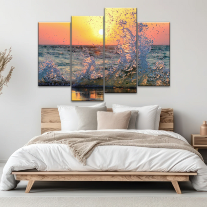 Sea Waves Splashing at Sunset Canvas Photo Prints