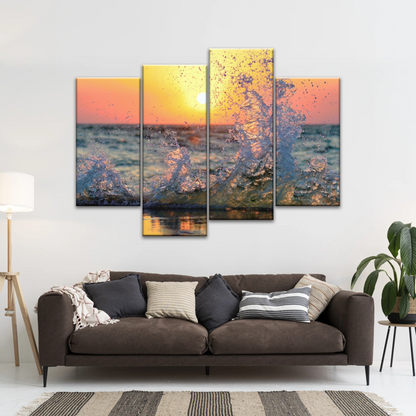 Sea Waves Splashing at Sunset Canvas Photo Prints