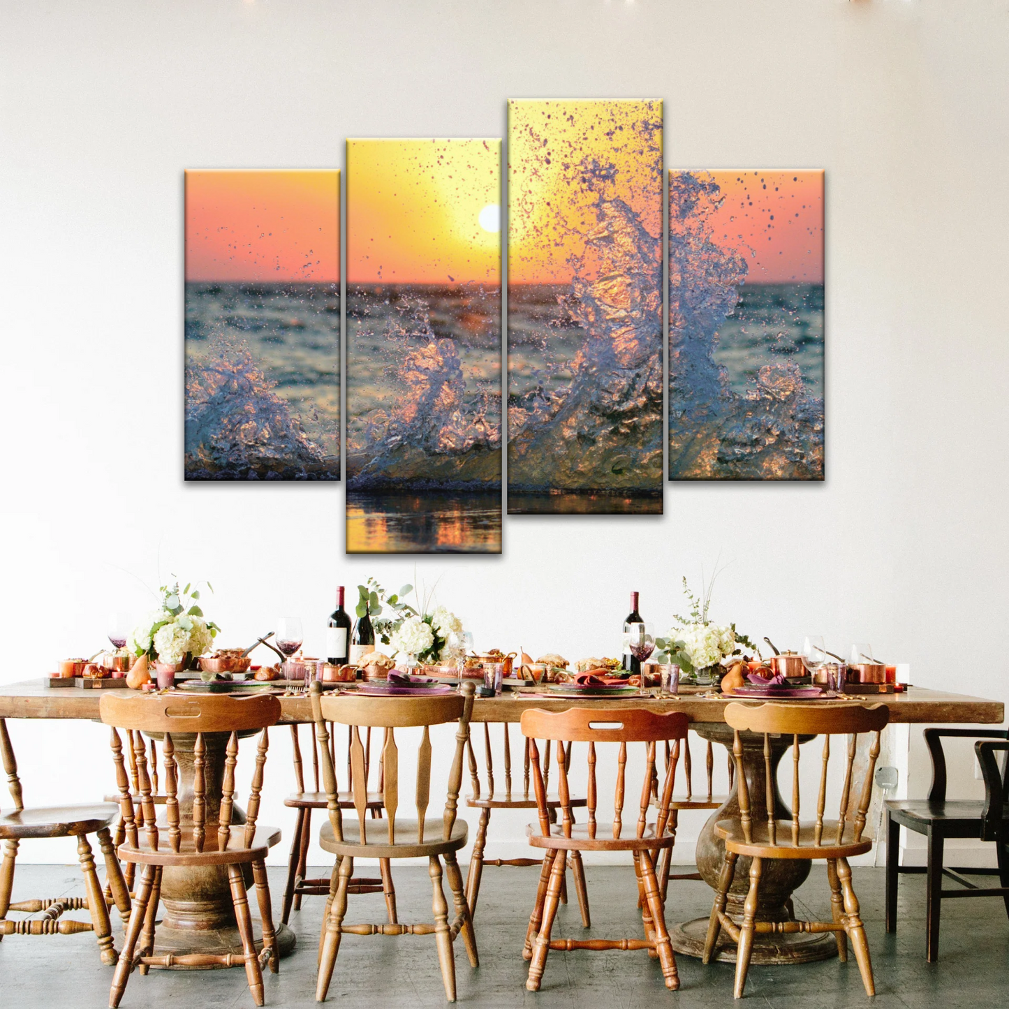 Sea Waves Splashing at Sunset Canvas Photo Prints