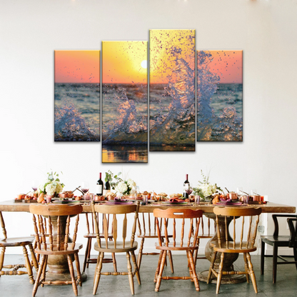 Sea Waves Splashing at Sunset Canvas Photo Prints