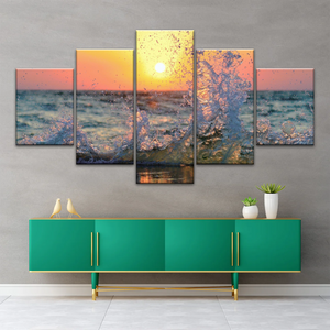 Sea Waves Splashing at Sunset Canvas Photo Prints
