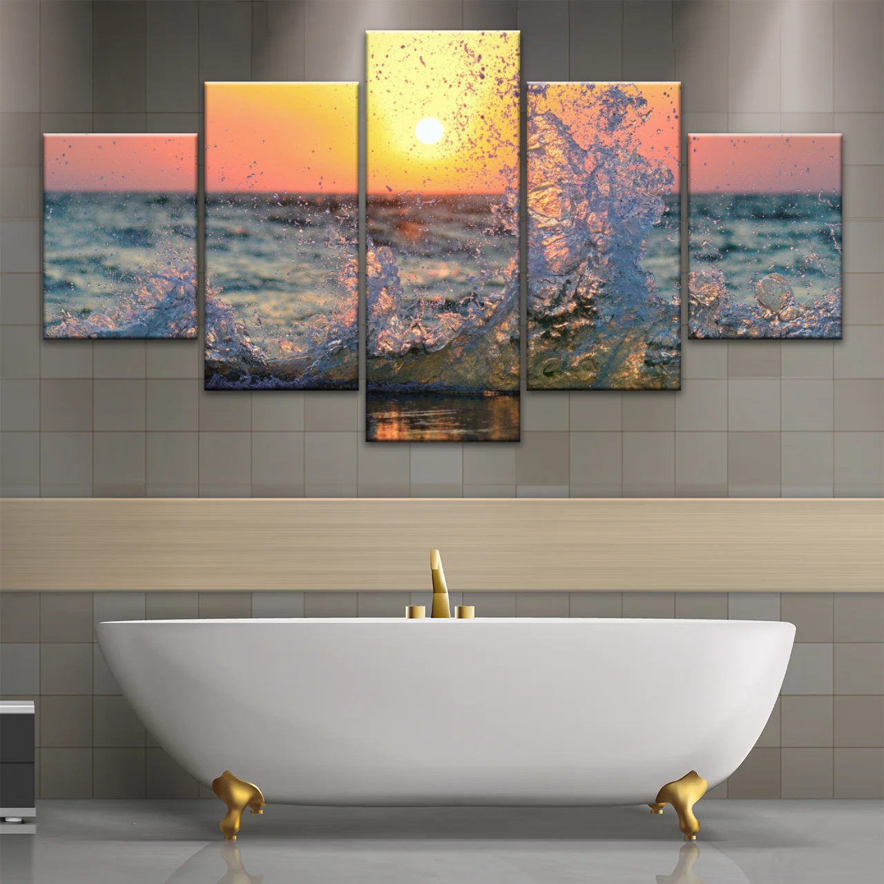 Sea Waves Splashing at Sunset Canvas Photo Prints