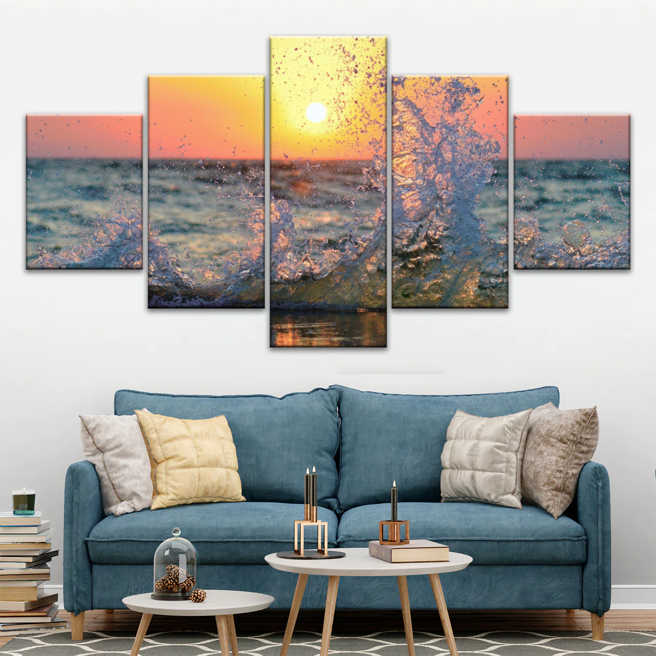 Sea Waves Splashing at Sunset Canvas Photo Prints