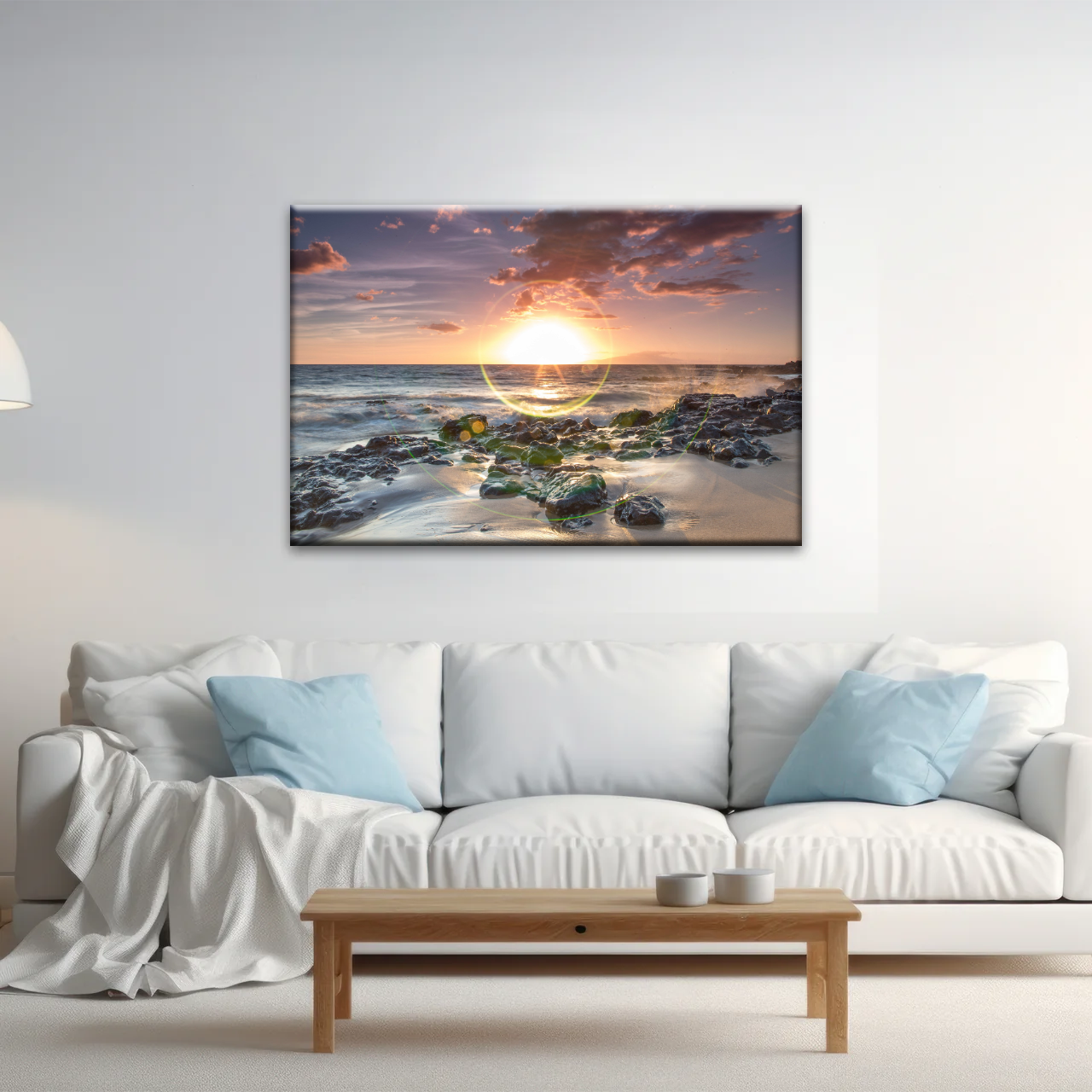 Seashore The Sun Rises From The Sea Level Photo Printing On Canvas