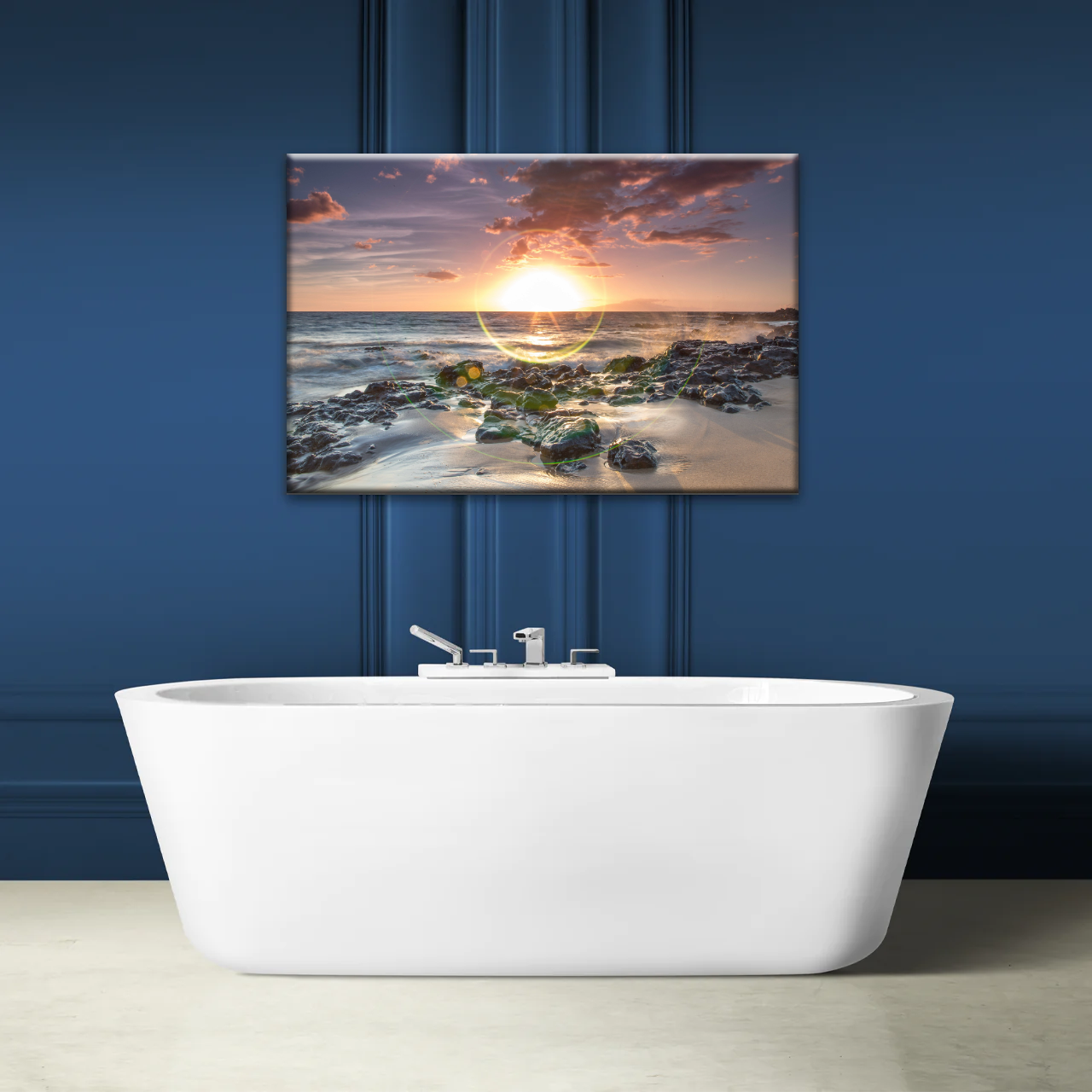 Seashore The Sun Rises From The Sea Level Photo Printing On Canvas