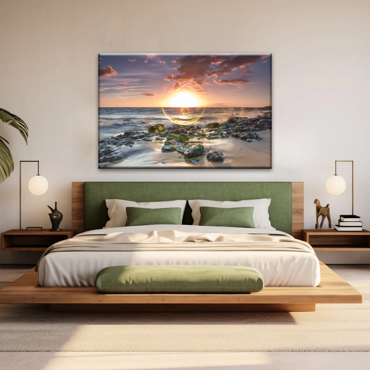 Seashore The Sun Rises From The Sea Level Photo Printing On Canvas