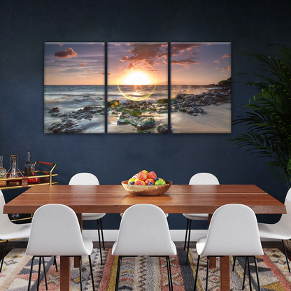 Seashore The Sun Rises From The Sea Level Photo Printing On Canvas