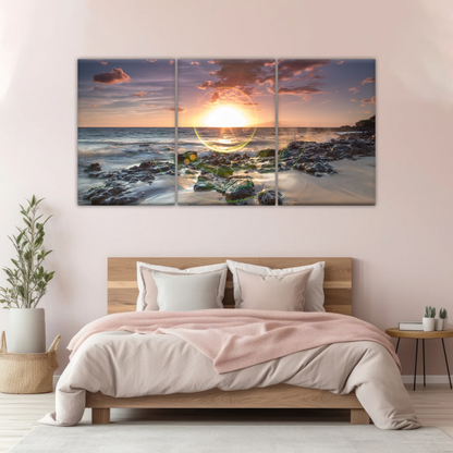 Seashore The Sun Rises From The Sea Level Photo Printing On Canvas