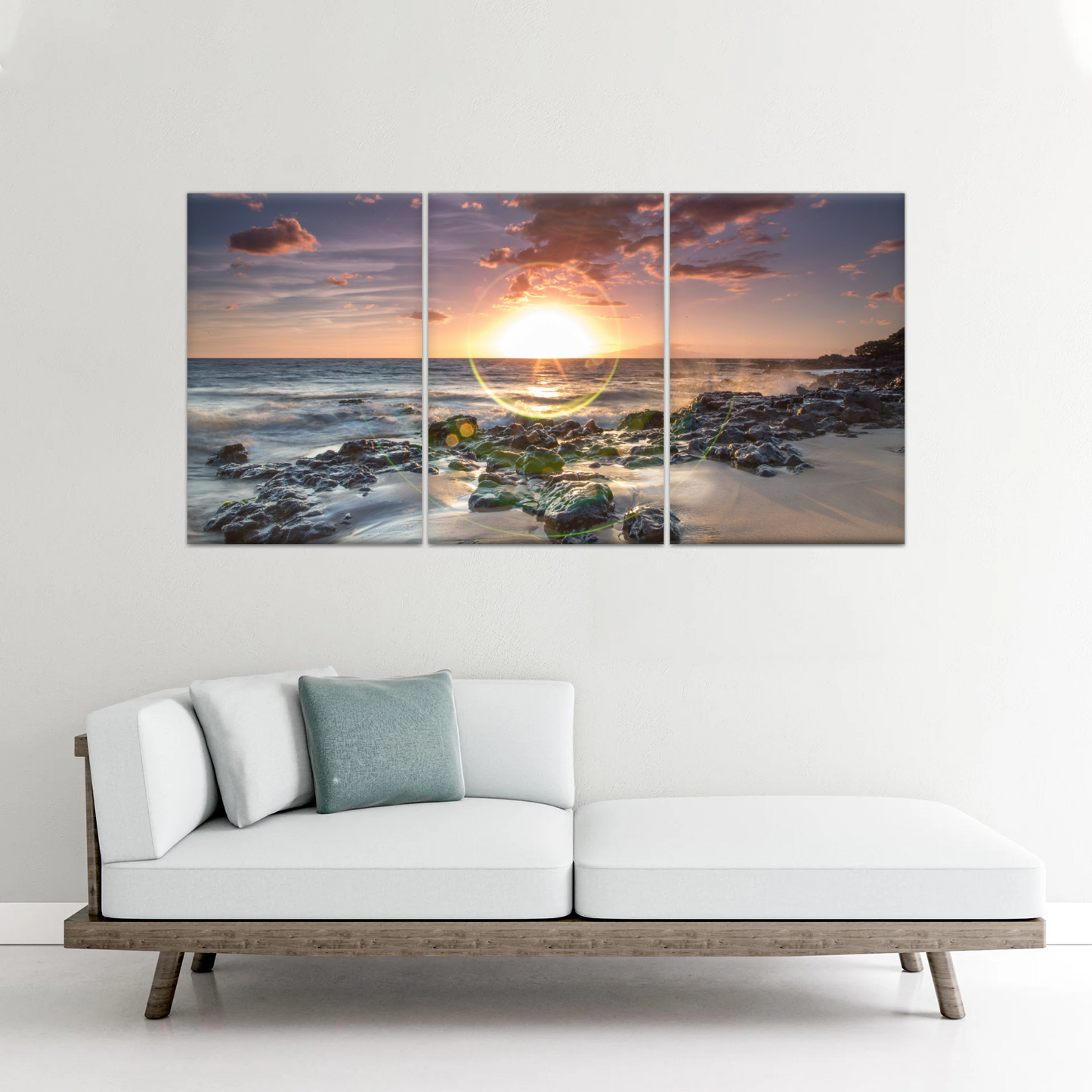 Seashore The Sun Rises From The Sea Level Photo Printing On Canvas