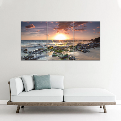 Seashore The Sun Rises From The Sea Level Photo Printing On Canvas