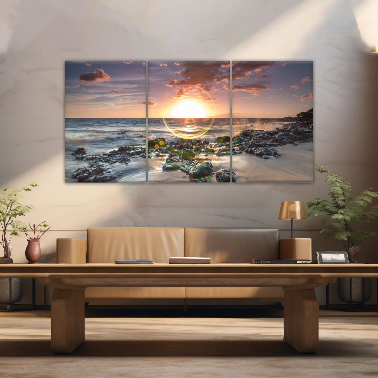 Seashore The Sun Rises From The Sea Level Photo Printing On Canvas