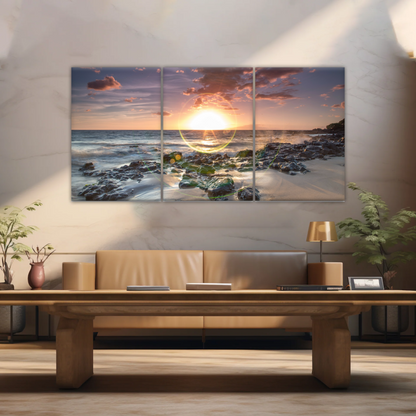 Seashore The Sun Rises From The Sea Level Photo Printing On Canvas