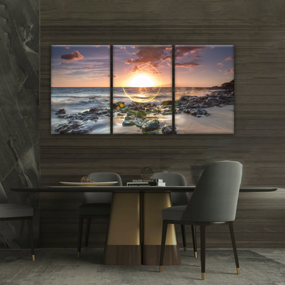 Seashore The Sun Rises From The Sea Level Photo Printing On Canvas