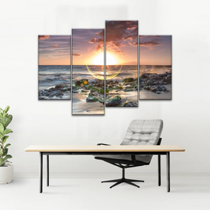 Seashore The Sun Rises From The Sea Level Photo Printing On Canvas