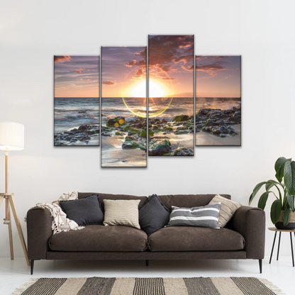 Seashore The Sun Rises From The Sea Level Photo Printing On Canvas
