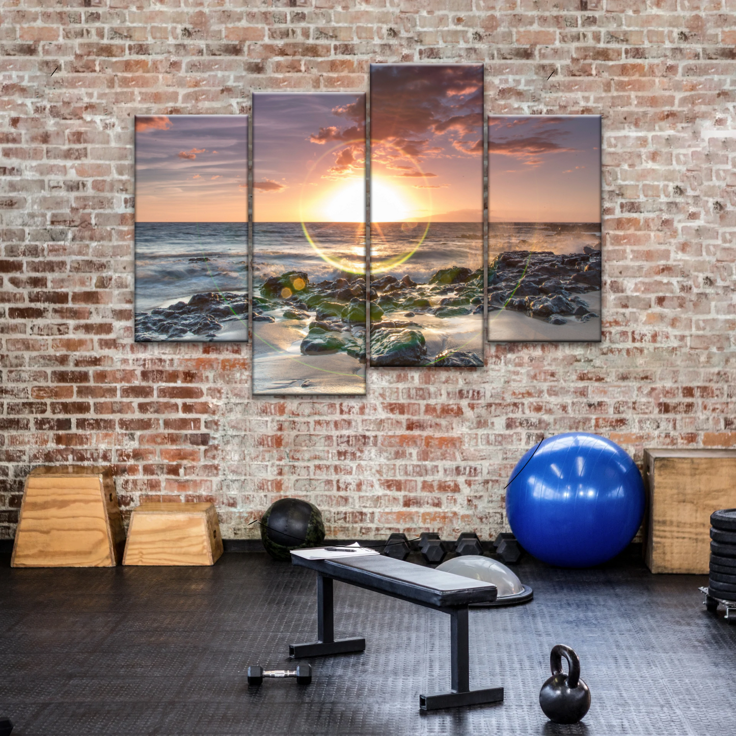 Seashore The Sun Rises From The Sea Level Photo Printing On Canvas