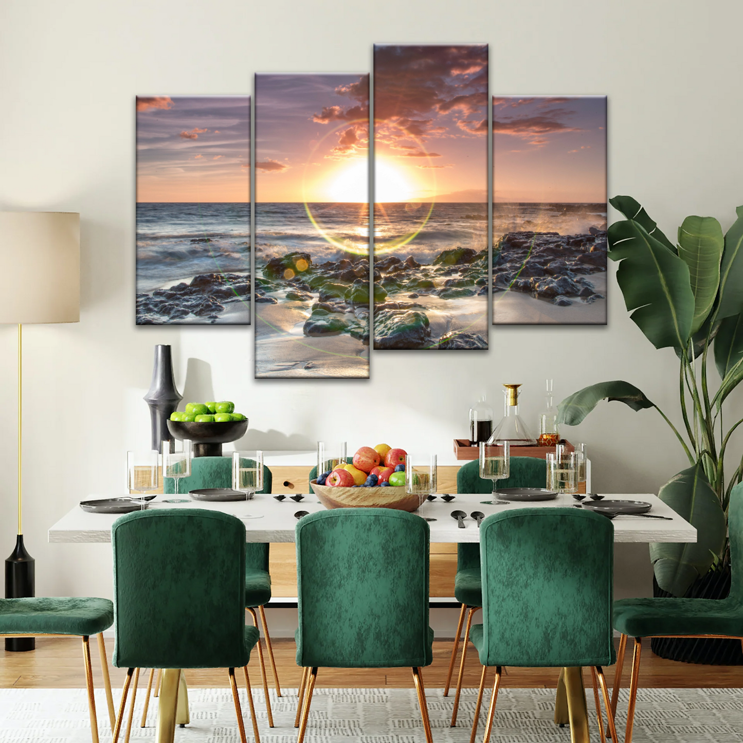 Seashore The Sun Rises From The Sea Level Photo Printing On Canvas