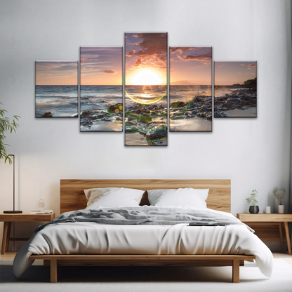 Seashore The Sun Rises From The Sea Level Photo Printing On Canvas