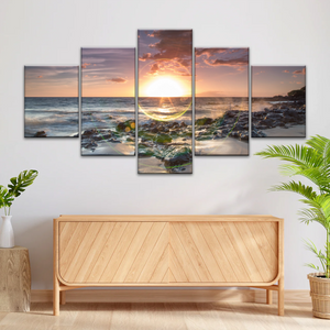 Seashore The Sun Rises From The Sea Level Photo Printing On Canvas