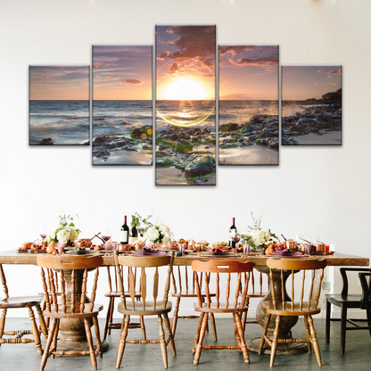 Seashore The Sun Rises From The Sea Level Photo Printing On Canvas