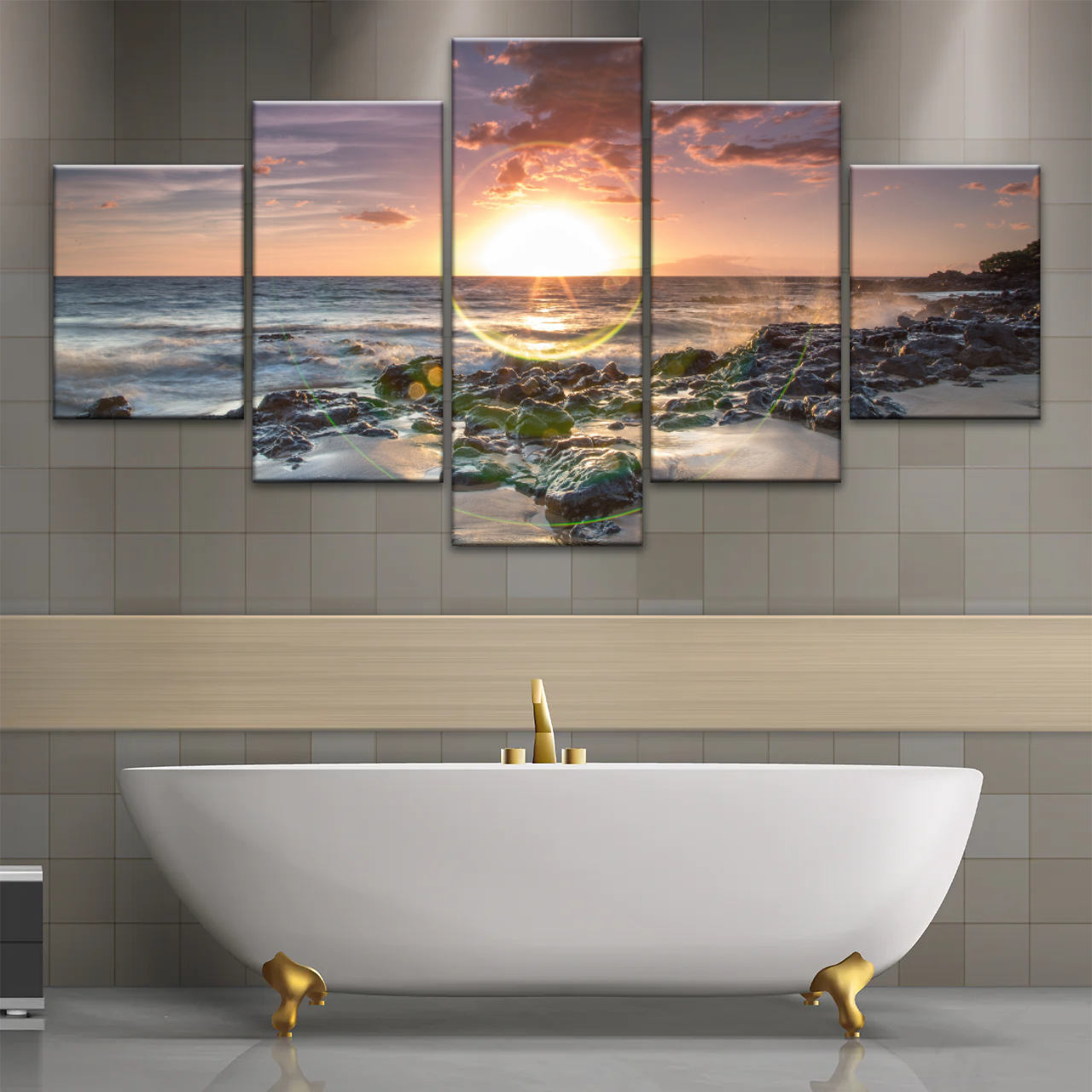 Seashore The Sun Rises From The Sea Level Photo Printing On Canvas