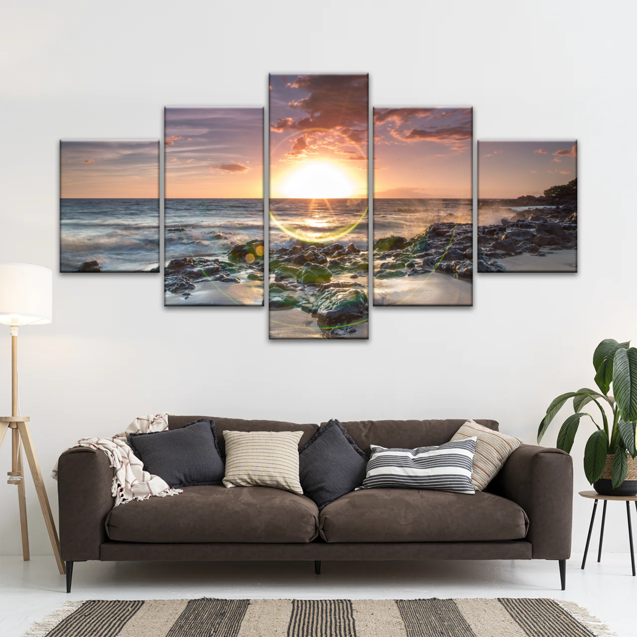 Seashore The Sun Rises From The Sea Level Photo Printing On Canvas