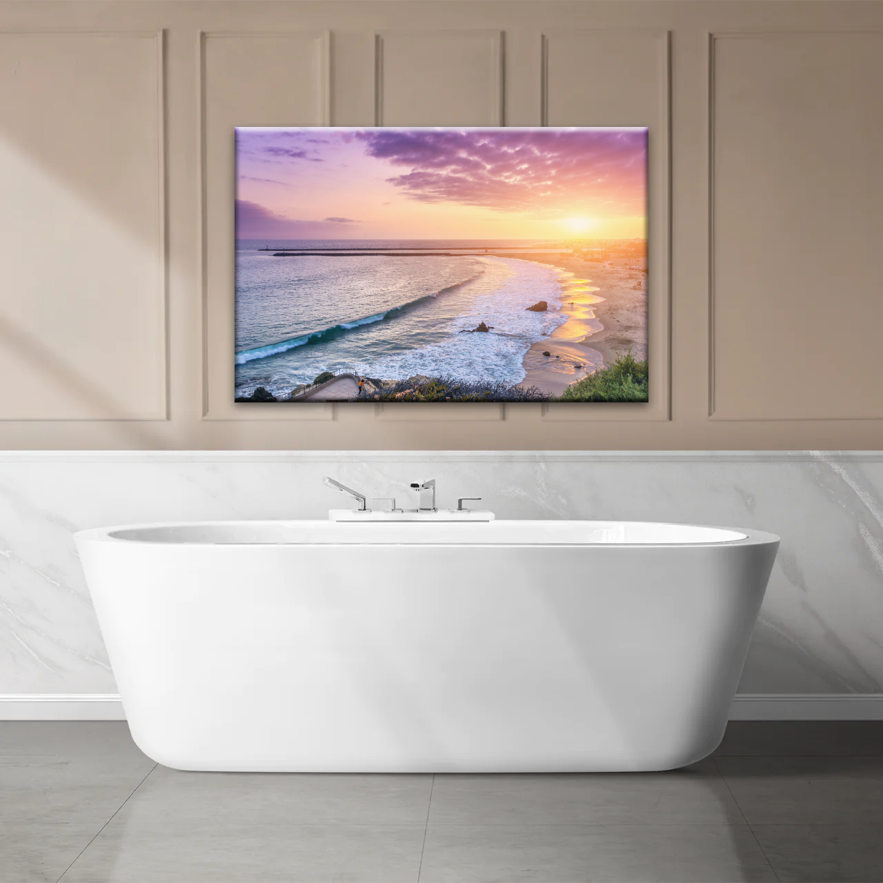 Purple Sky At Seaside Sunset Printing Canvas Photos